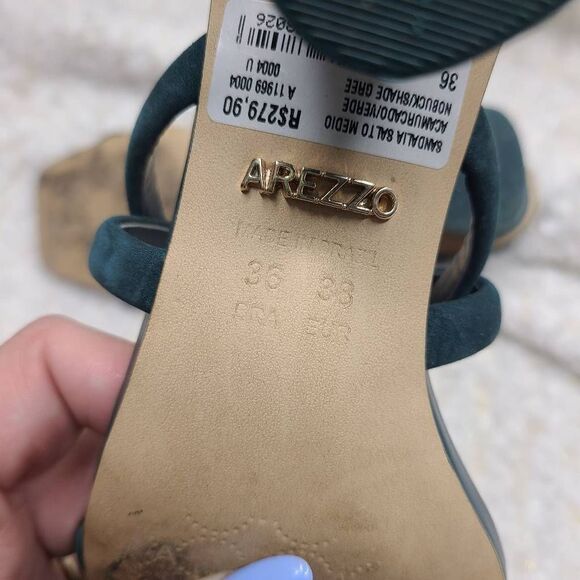 Arezzo Teal Blue Suede Leather Strappy Square Toe Low Heeled Slide